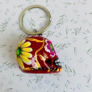Dia De Los Muertos Colorful Handpainted Skull Keychain/Keyring Mexico NEW